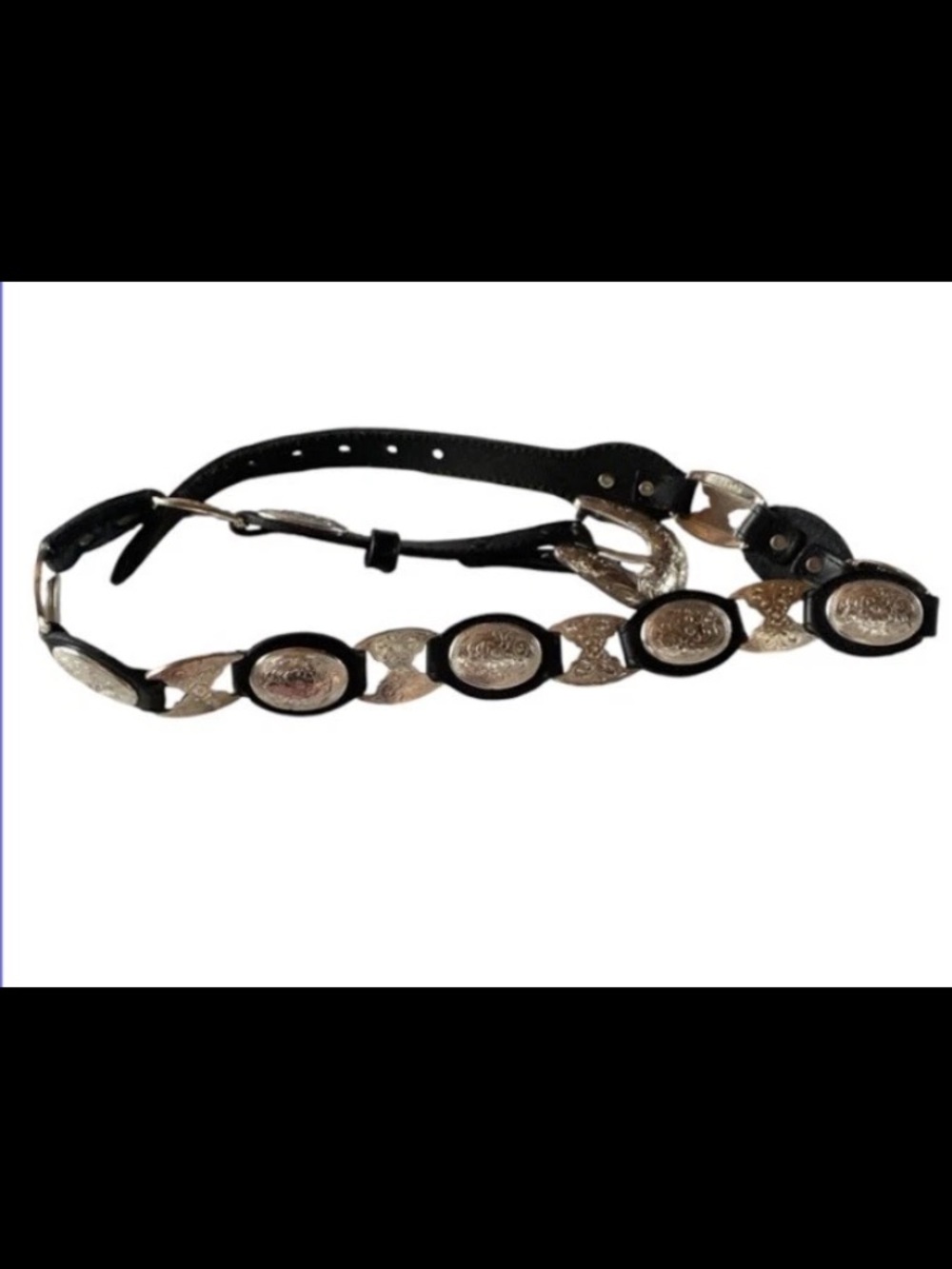 Vintage 1996 Tony Lama Black Leather/Silver Tone Western Concho Belt Sz 32 Women